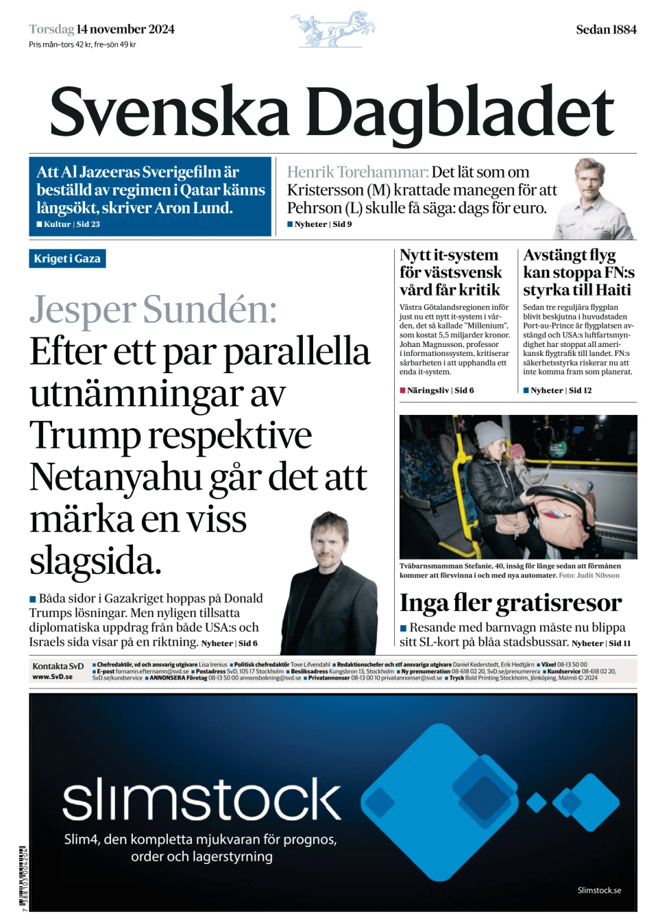 Prima-pagina-Svenska Dagbladet-edizione-di-oggi-20241114